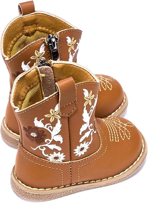 Newsonet Baby Cowboy Cowgirl Boots Infant Western Boots Toddler Boys Girls Round Toe Riding Mid Calf Boots All Seasons for 6 9 12 18 24 Months