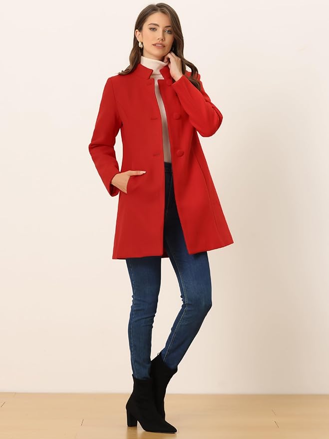 Allegra K Women's Winter Overcoat Mid-Long Stand Collar Single Breasted Coat Outerwear