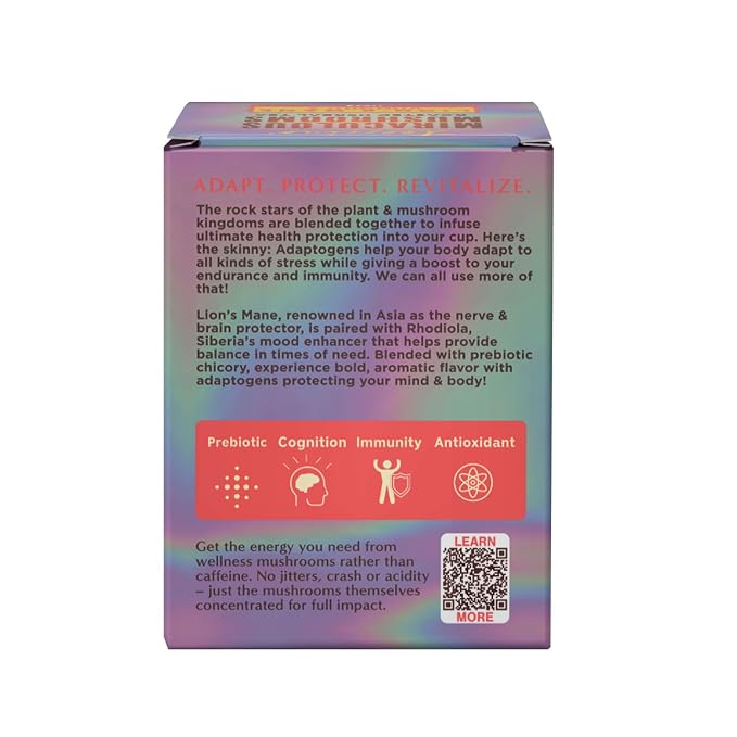 Teeccino Caffeine-Free Mushroom Adaptogenic Herbal Tea - 10 Tea Bags - Lion’s Mane Rhodiola Tea - Rose, 3x More Herbs than Regular Teas, Lightly Sweet from Dates & Figs, Chicory Prebiotic