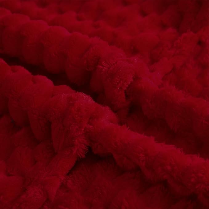 Puncuntex Red Throw Blanket 60"×80" inches Fuzzy 3D Jacquard Decorative | Flannel Fleece Super Soft Plush Cozy Blanket for Couch Sofa Chair Lightweight
