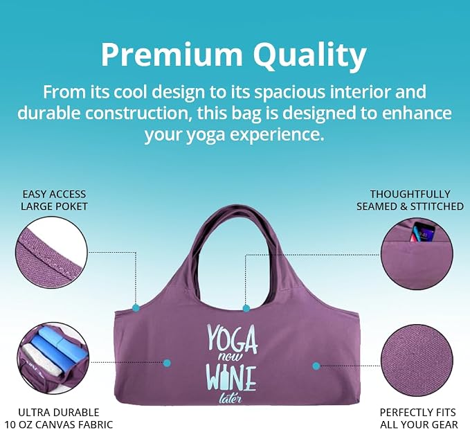 Wild Essentials Yoga Bag, Exercise, Tote, Large Carrier, Shoulder Strap, Inner Pocket, Fits Most Mats, Recycled Cotton Canvas