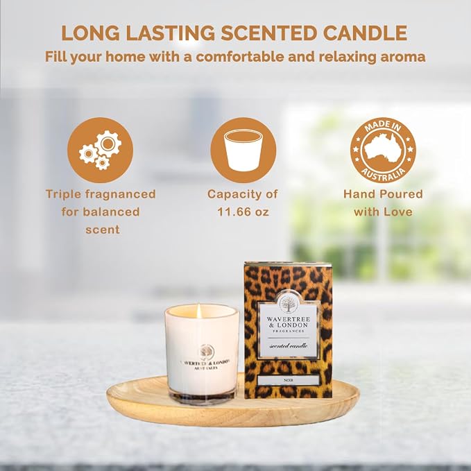 Wavertree & London Organic Noir Scent Soy Wax Candle | Non Toxic 100% Cotton Wick Triple Scented Pure Natural Soy Wax Candles, Hand Poured in Australia | 60 Hours Burning Time, 11.66 Oz