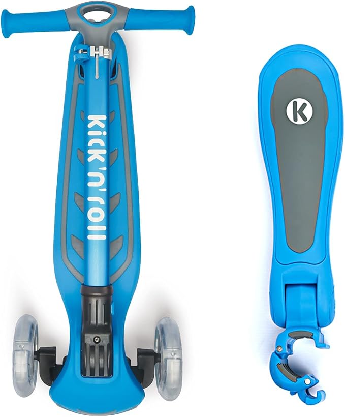 Kicknroll 3-Wheel Scooter for Kids Ages 3-12 with Light-Up Wheels, Folding Design, Adjustable Height, Extra Wide Deck (110 lbs Max)