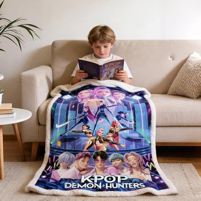 COMOR Demon Movie Hunters Blanket for Kids Fans-Demon Movie Hunters Blankets for All Seasons Throw Bedding Sofa and Travel Reserve Air Conditioning