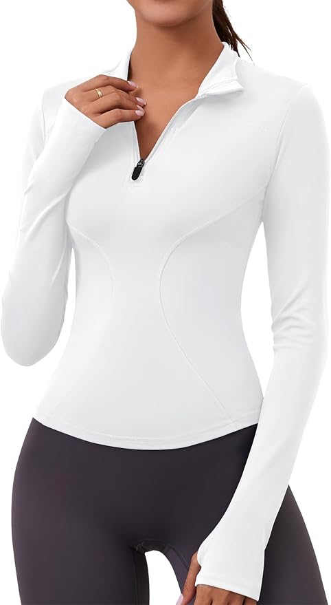 LOMON Womens Long Sleeve Workout Tops Quick Dry Quarter Zip Pullover Crop Yoga Athletic Slim Fit Shirts