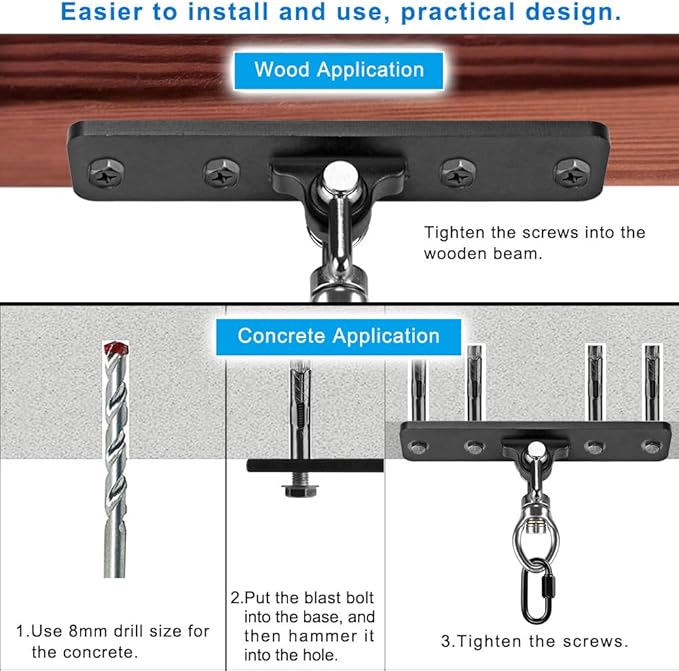 Dolibest 2 Pack Heavy Duty Swing Hangers, Swing Set Accessories with Carabiner for Indoor/Outdoor Use, Porch Swing, Hanging Kit for Wooden/Concrete Set w/ 8 Wood Screws and 8 Expansion Bolts, 900LB