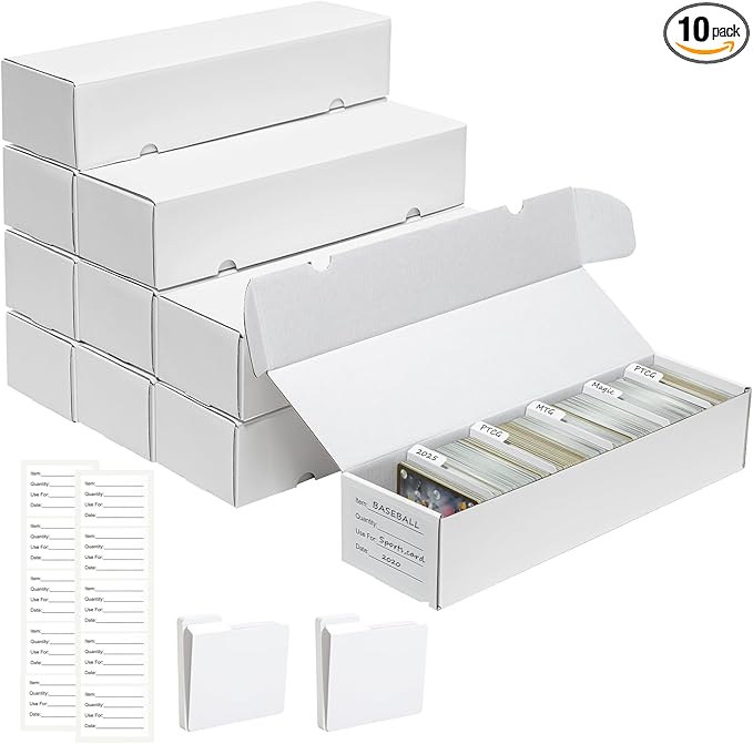 QINGUANG Trading Card Storage Box | 10 Pack • 1100 Count Bulk Card Storage Box | with Dividers | White Corrugated Cardboard Sport Card Organizer for Basketball Card/MTG/TCG/Magic Collection