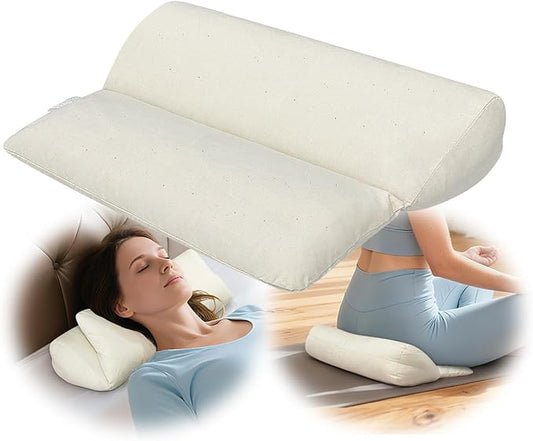 Meditation Cushion for Sitting on Floor, Organic Yoga Bolster Pillows White Meditation Seat Pad, 2-IN-1 Design Ergonomic Sleep Yoga Mat Foldable, Floor Cushion for Adults Back Support Washable