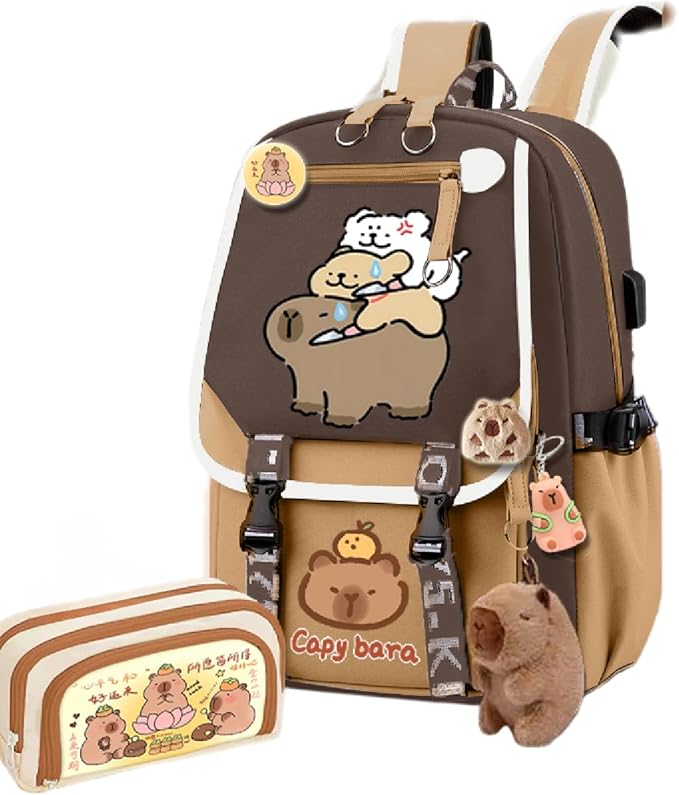 Kapibara Capybara Cartoon Backpack Large Capacity Waterproof Kapibara stuff kawaii backpack with pins and Accessories (pattern 15)