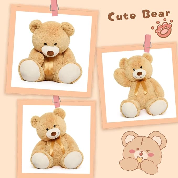 Tezituor 40in Giant Teddy Bear,Big Bear Stuffed Animal Plush,Large Light Brown Cuddly Bears Plush Toys, Gifts for Adult & Grils Boys Kids Girlfriend Baby Shower Party,Valentine, Christmas, Birthday