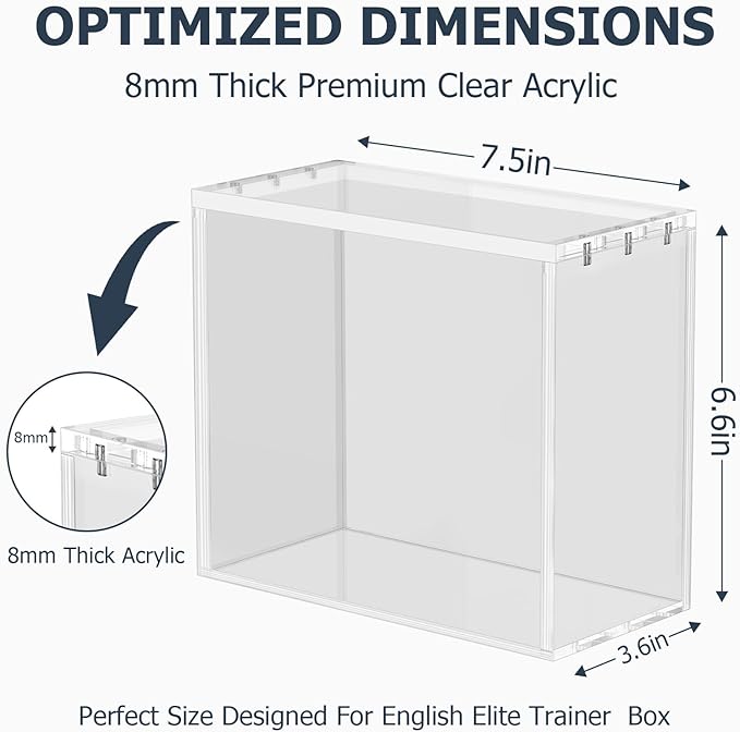 ETB Acrylic Protector Case 8mm Thick Magnetic Lid Closure Easy Top Loading UV Protection Dustproof Display Case Compatible with Elite Trainer Boxes(Case Only)