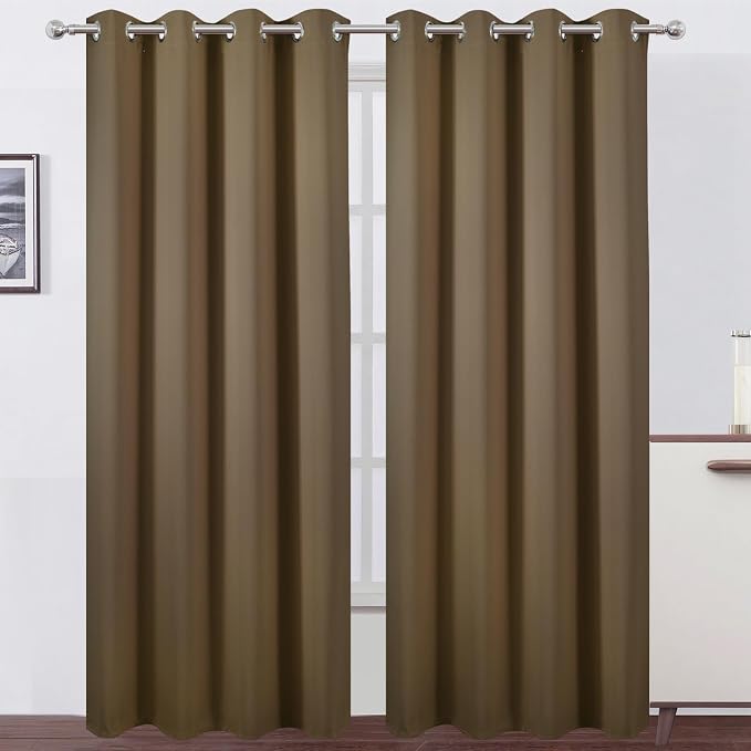 LEMOMO Blackout Curtains 66 x 84 inch/Brown Curtains Set of 2 Panels/Thermal Insulated Room Darkening Bedroom Curtains