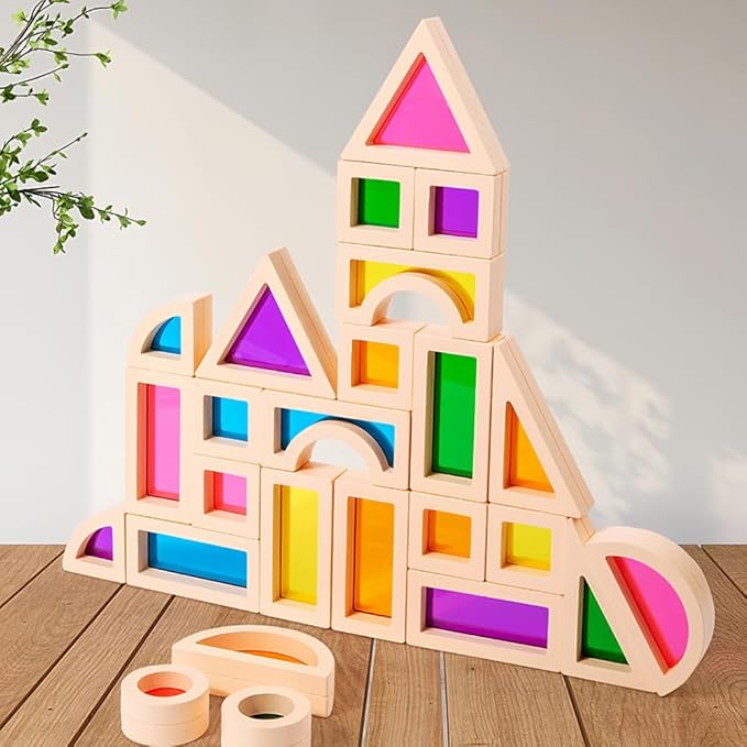Rainbow Blocks,Acrylic Building Block,Rainbow Stacking Sensory Toys,Toys Set Colorful Preschool Learning Educational Toys for Boys and Girls, Blocks for Toddlers 1-3 (25 PCS)
