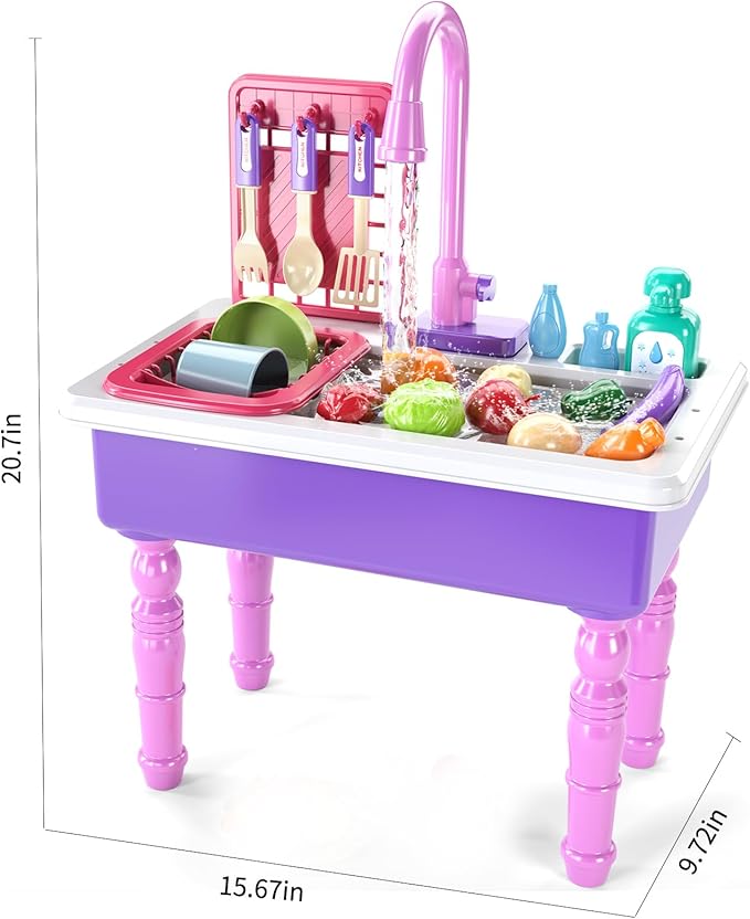 Play Kitchen Sink Toys, Electric Dishwasher Playing Toy with Running Water, Play Food & Tableware Accessories, Kitchen Set Toys, Role Play Sink Set for Toddlers Kids Boys Girls
