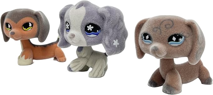 3pcs/Set Custom Flocked Pet Shop Toys Short Hair Cat Kitten Collie Great Dane Cocker Spaniel Dachshund Puppy Dog OOAK Compatible with LPS (#675 and 672 and 640)