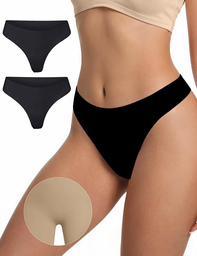 Seamless Thongs for Women No Show G-String Thong Breathable Cotton Panty Liners Underwear for Yoga Workout Gym