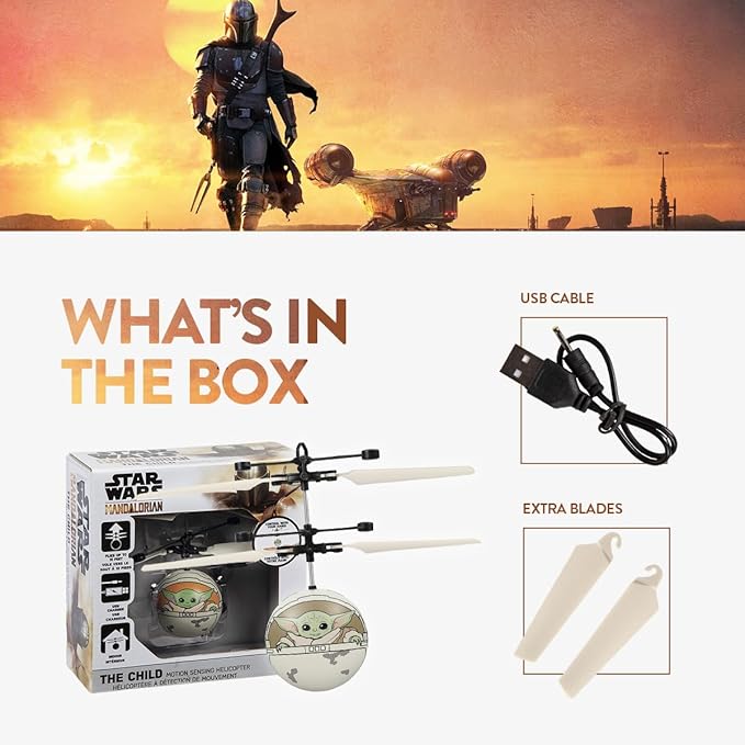 World Tech Toys Star Wars Baby Yoda Flying Toy – Motion Sensing Flying Ball with USB Charging - Star Wars Licensed - Indoor/Outdoor Drone for Kids Ages 6+