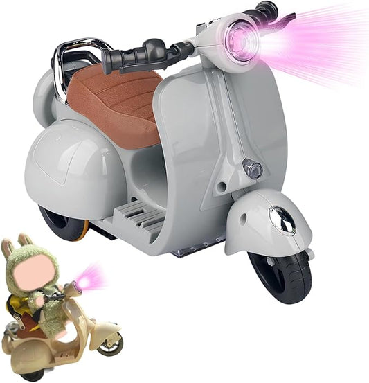 Scooter for Dolls Accessories, Cute Light-Up and Musical Seat with 360° Rotation, Cute Motorcycle for Dolls– Perfect for Doll Collectors, Batteries Not Included (Grey)