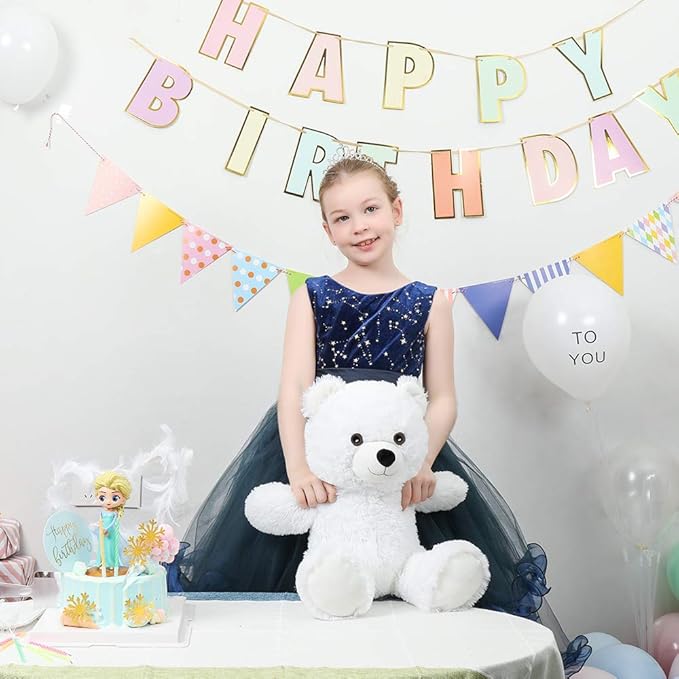 Tezituor White Teddy Bear Stuffed Animal, Cute 18 inch Stuffed Teddy Bear Plush Toy, Small Teddy Bear Plush Gifts for Boys Girls