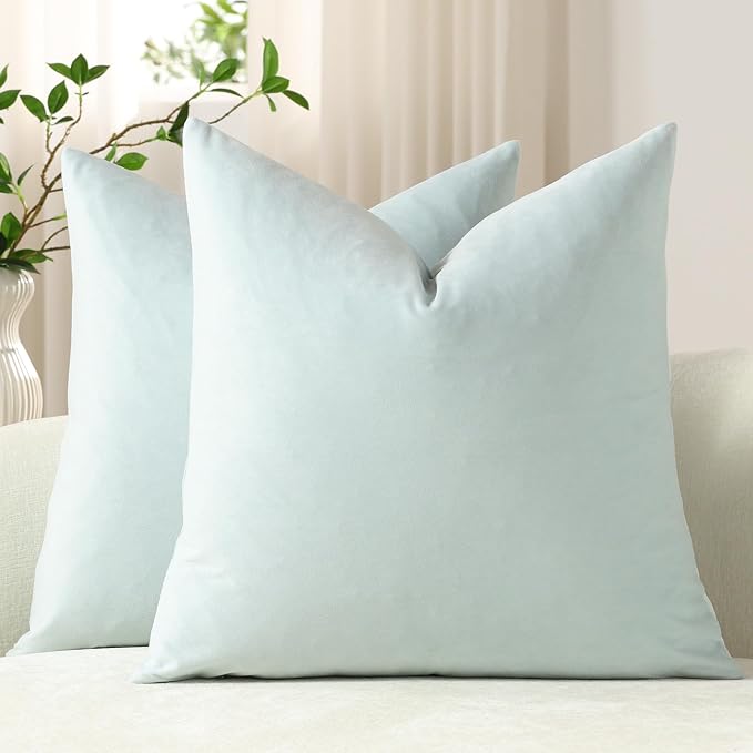 Throw Pillow Covers 20x20 Light-Blue: Pack of 2 Cozy Soft Velvet Square Modern Luxury Decorative Throw Pillow Cases for Sofa Couch Living Room Bed Home Decor