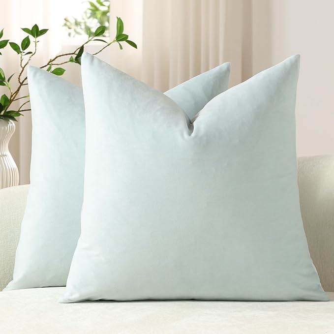 Throw Pillow Covers 22x22 Light-Blue: Pack of 2 Cozy Soft Velvet Square Modern Luxury Decorative Throw Pillow Cases for Sofa Couch Living Room Bed Home Decor