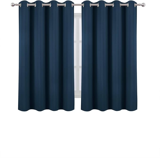 LEMOMO Blackout Curtains 66 x 54 Inch Long Navy Blue Curtains Set of 2 Panels Room Darkening Curtains for Bedroom and Living Room