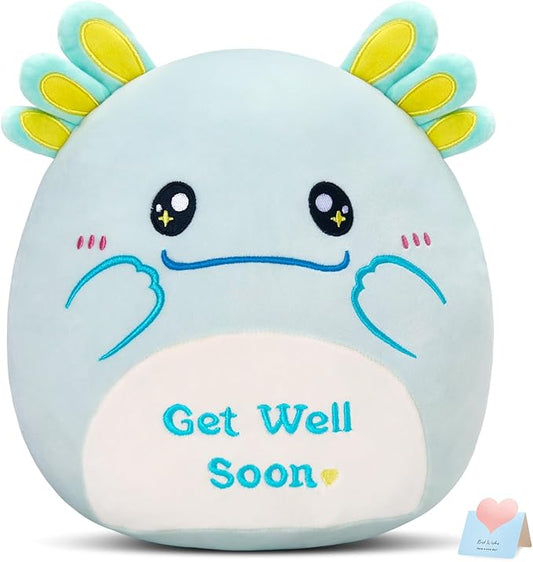 12" Get Well Soon Axolotl Plush Pillow,Soft Axolotl Plushies,Get Well Stuffed Animal,Cute Salamander Plush Feel Better Gifts for Kids Women Men (Mint Green)