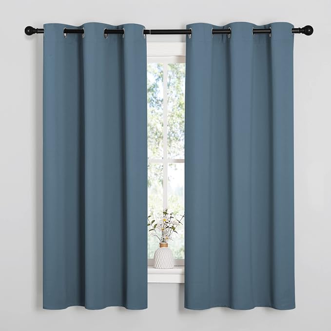 NICETOWN Smoky Blue Blackout Curtains 48 inches Length for Laundry Room, 2 Panels, 42" Wide, Thermal Insulated Decoration Drapes for Short Window