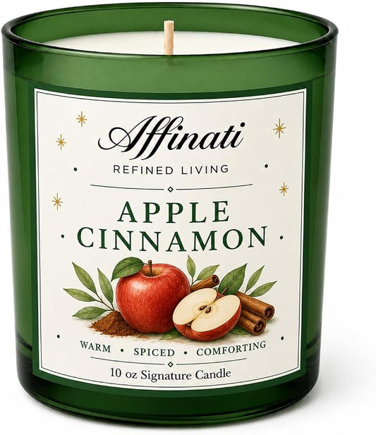 Affinati Apple Cinnamon 10 oz Scented Candle – Long Lasting Luxury Soy Blend Candle for Home, Strong Scent Throw Warm Autumn Spiced Orchard Fruit Candle, Premium Elegant Home Fragrance Gift