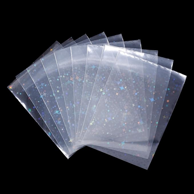 Penitue 100pcs Photocard Sleeves, 9.1x6.5cm/3.58x2.56in Star-Shape Laser Flashing Card Sleeves Holographic Foil Protective Cover for Card Enthusiasts