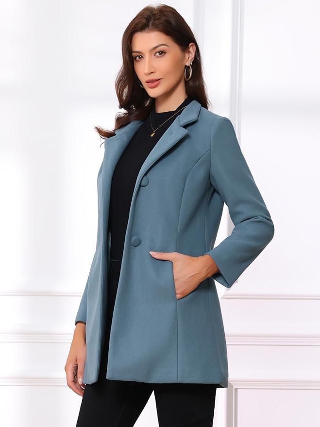 Allegra K Women's Winter Overcoat Mid-Long Stand Collar Single Breasted Coat Outerwear