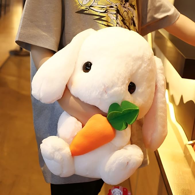 HOUPU Soft Toy - Sitting Lop Eared Rabbit, Easter White Rabbit Stuffed Bunny Animal with Carrot Soft Lovely Realistic Long-Eared Standing Pink Plush Toys (White-Carrot,12.5in/32cm)