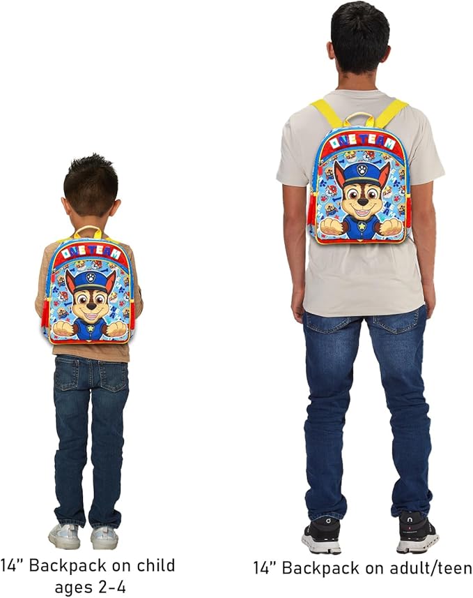 Paw Patrol Backpack for Boys Set - Bundle with 14” Bag Featuring Chase, Rubble, Marshall Plus Water Bottle, Stickers, More | Paw Patrol School Backpack for Kids