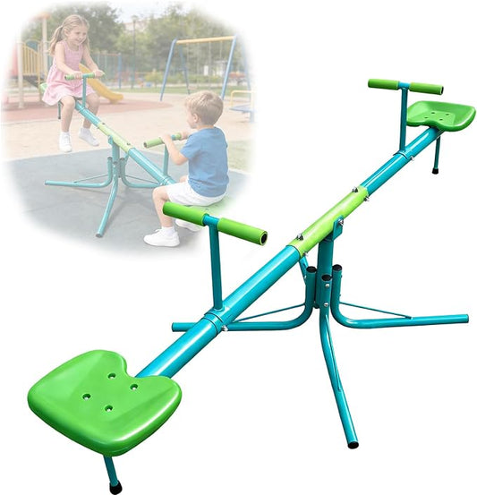 Teeter Totter Seesaw for Kids Outdoor-Sit and Spin Teeter Totter with 5-Prong Support Legs, Playground Equipment with Swiveling 360 Degrees Rotating for Aged 4-12