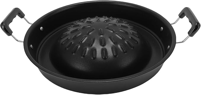Asixxsix Thai Korean BBQ Grill Pan, Aluminum BBQ Grill Topper, 2 in 1 Non Stick Smoke Steak Grill Charcoal Pan Pork Hot Pot, Even Heating Barbecue Grill Plates, Camping BBQ Pan (30cm/11.81in Black)