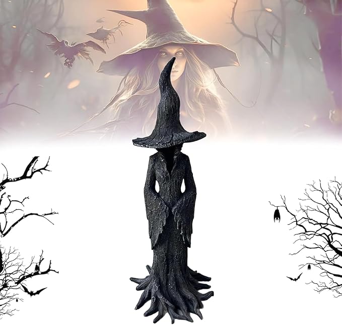 Cracker Barrel Tree Witch Statue – Halloween Resin Figurine | Retro Magician Decor | Dark Fantasy Ornament | Nib Festival Collectible (Witch 11in)
