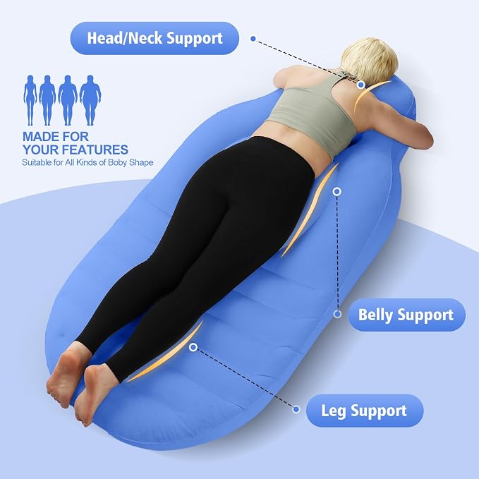 Inflatable Pregnancy Pillow, Full Body Maternity Airbed/Float with Hole for Tummy, The Best Pregnancy Pillow for Sleeping Prone, Maternity Pillow and Pregnancy Must Haves, Blue