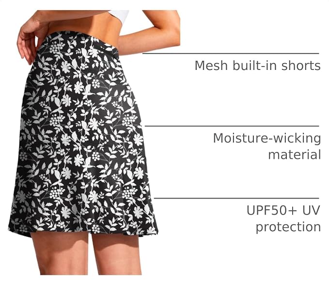 19" Ruffled Golf Skirts for Women | 3 Zipper Pockets, Knee Length, High Waisted, Long Skorts for Athletic, Casual, Tennis, Pickleball