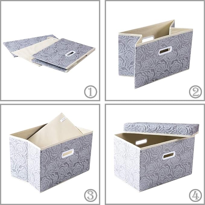 Collapsible Storage Boxes with Lids Fabric Decorative Storage Bins Cubes Organizer Containers Baskets with Cover Handles Divider for Bedroom Closet Living Room 14.9x9.8x9.8 Inch 3 Pack