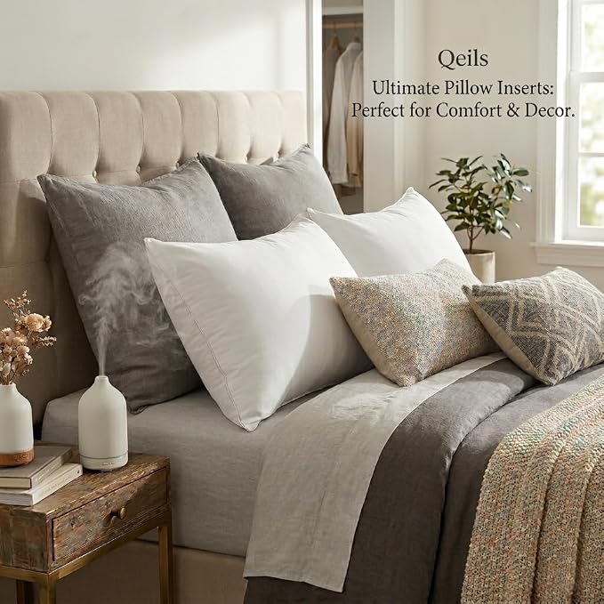 Qeils 18 x 18 Pillow Inserts Set of 2 White Throw Pillow Inserts with Soft Polyester Cover - Rectangle Square Interior Sofa Pillow Inserts Decorative Pillow Insert White Couch Pillow