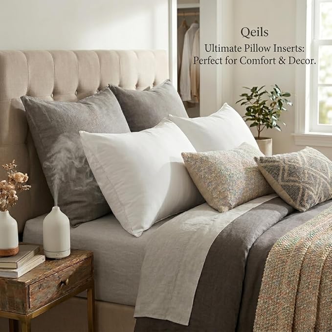 Qeils 20 x 20 Pillow Inserts Set of 2 White Throw Pillow Inserts with Soft Polyester Cover - Rectangle Square Interior Sofa Pillow Inserts Decorative Pillow Insert White Couch Pillow