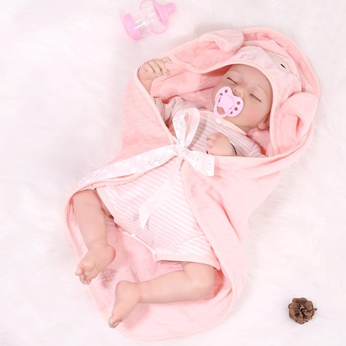 JRLCGYP Lifelike Reborn Girl Baby Sleep Pig Dolls, 18 Inch Realistic Silicone Full Body Newborn Baby Doll, Look Real Girl with Accessories, Weighted Soft Toy Gift for 3+