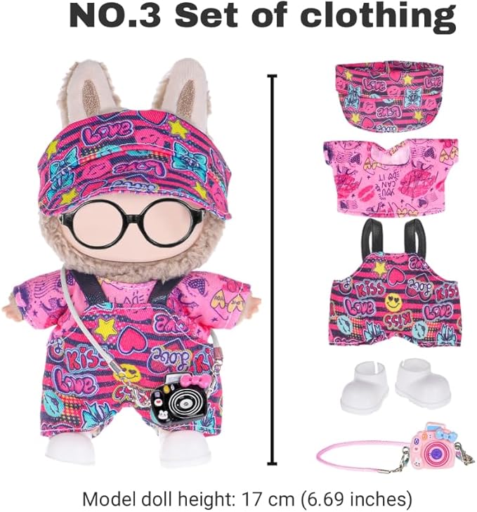 iBayda Total 3 Sets Doll Clothes Outfits & Accessories Playset for 17cm Dolls Include:3 Hats, 3 Bags, 3 Tops, 2 Rompers, 1 Coat, 1 Pants, 3 Shoes (Doll and Glasses are Not Icluded)