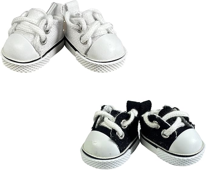 2 Pairs 17cm Doll Shoes, Lace-Up Canvas Sneakers Mini Shoes for 17cm Dolls, Fingerboard Shoes, Mini Finger Shoes, Clothing Accessory for 6.7in Dolls (Black & White)