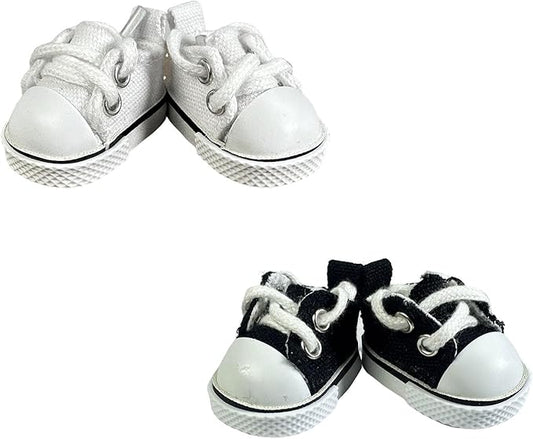 2 Pairs 17cm Doll Shoes, Lace-Up Canvas Sneakers Mini Shoes for 17cm Dolls, Fingerboard Shoes, Mini Finger Shoes, Clothing Accessory for 6.7in Dolls (Black & White)