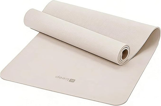 Keep 72" x 24" TPE Yoga Mat Non Slip, 1/4 Inch (6mm) Exercise Mat for Home Workout, Gym, Yoga, Pilates & Stretching with Carrying Strap, Oat White