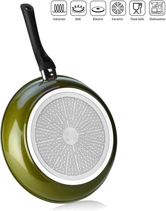 TECHEF - Color Pan 12" Frying Pan, Coated with New Safe Teflon Select - Color Collection/Non-Stick Coating (PFOA Free) (Spicy Olive)