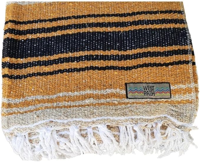 Open Road Goods Bulk Falsa Blankets - Handwoven Authentic Mexican Falsa - Great for Weddings, Yoga, Beach, Picnics, or Mexican Throw! (Tan/Yellow, 7 Pack)
