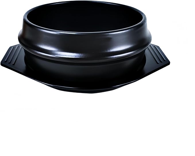 Korean Cooking Korean Stone Bowl, Stone Pot Sizzling Hot Pot for Bibimbap and Soup (Small, No Lid) - Premium Ceramic with Melamine Tray (27 Oz)