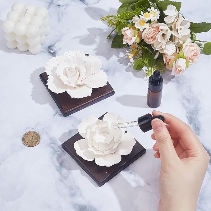 INFUNLY 2 Pcs Lotus Essential Oil Diffuser Stone Plaster Scent Diffuser with Square Base 3.4x3.4 Lotus Peony Diffuser Stone Kit Insertable Reed Peony Aromatherapy Stone for Desk Office Home Gift